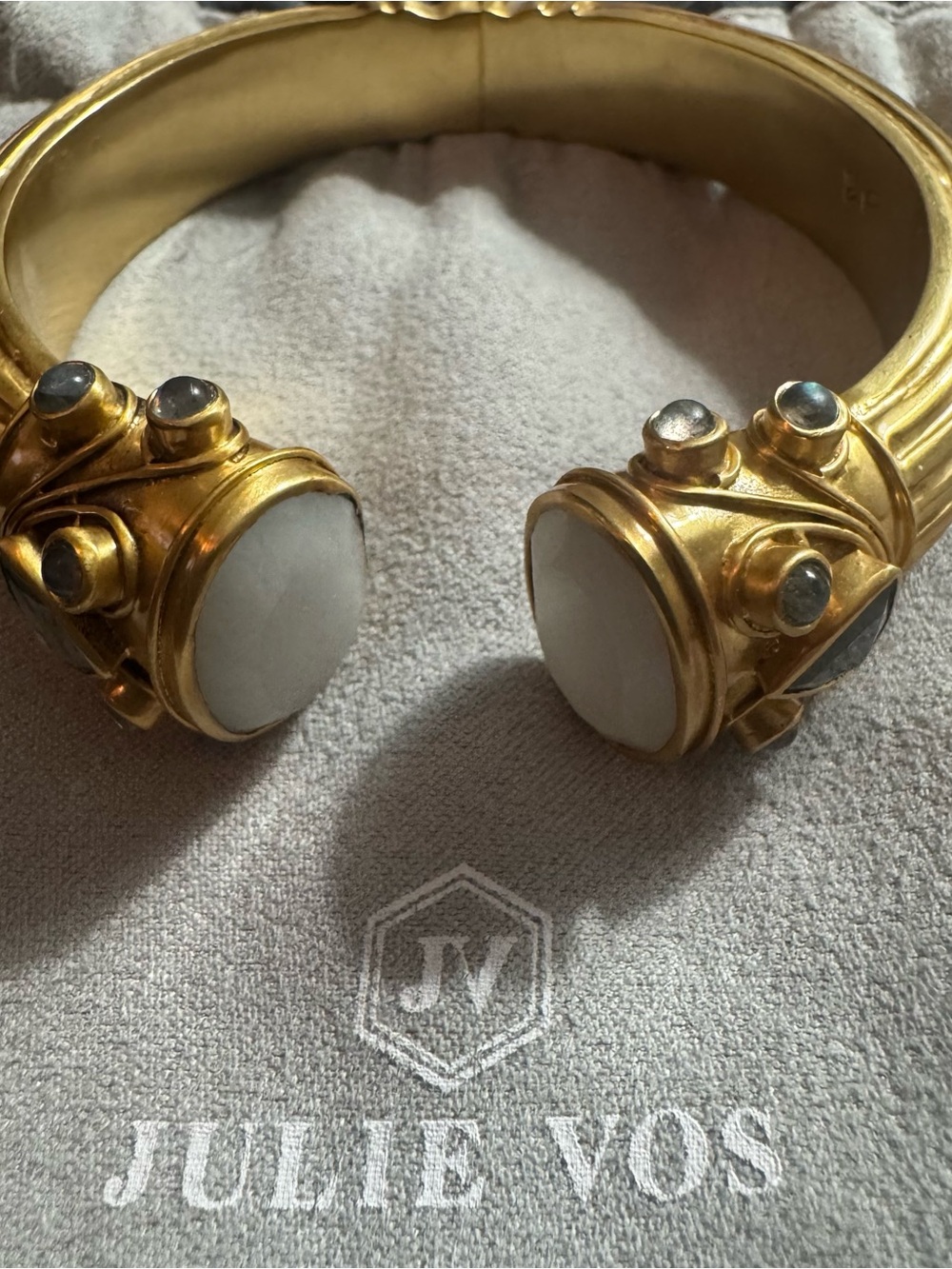 Julie Vos Gold and White Cuff Bracelet with Blue-Gray Accents